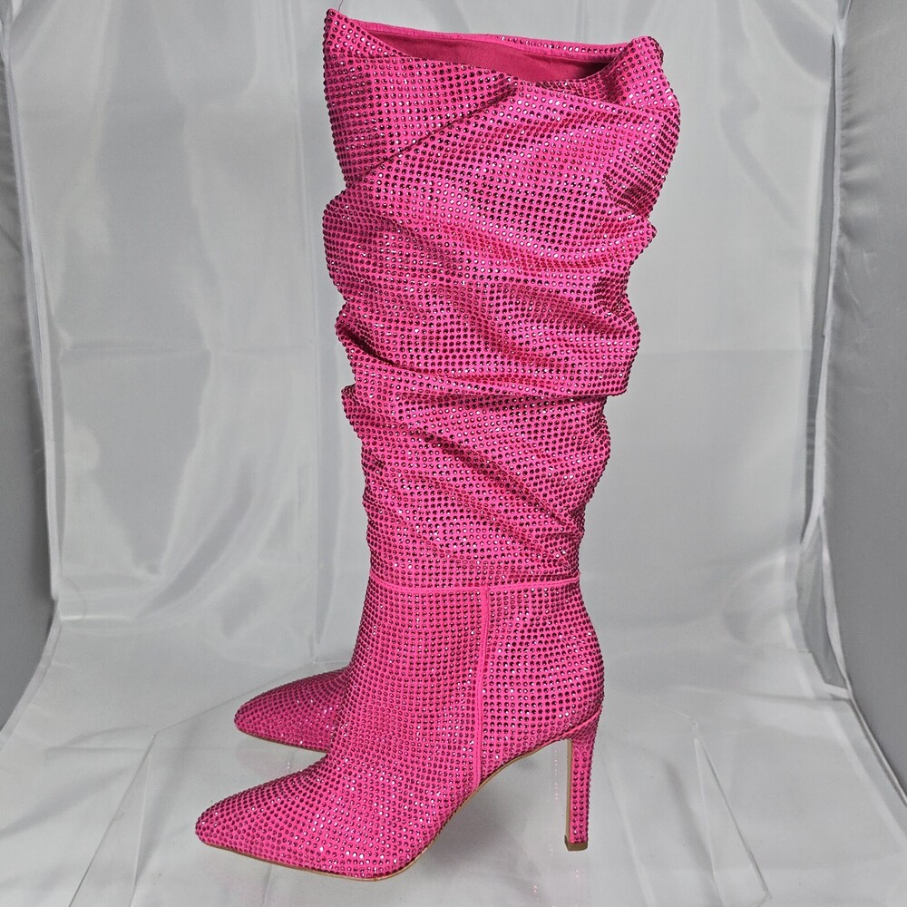 Gianni Bini Salaya 9.5 M W Rhinestone Pink Fuchsia Slouchy Tall Boots/Heels